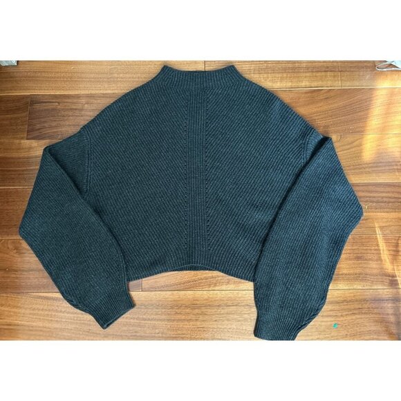 Le ORE Knit Sweater Charcoal Gray Raglan Sleeve Cropped Sweater Merino Blend Siz - Picture 7 of 10